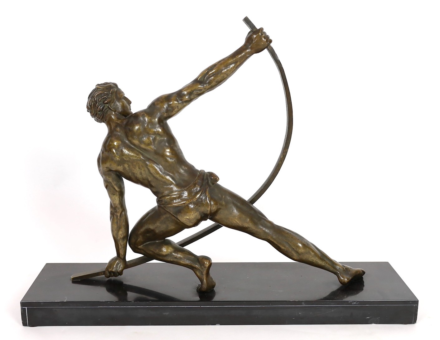 Jean de Roncourt. A French Art Deco bronze 'Le Bendeur', 72cm wide, 55cm high